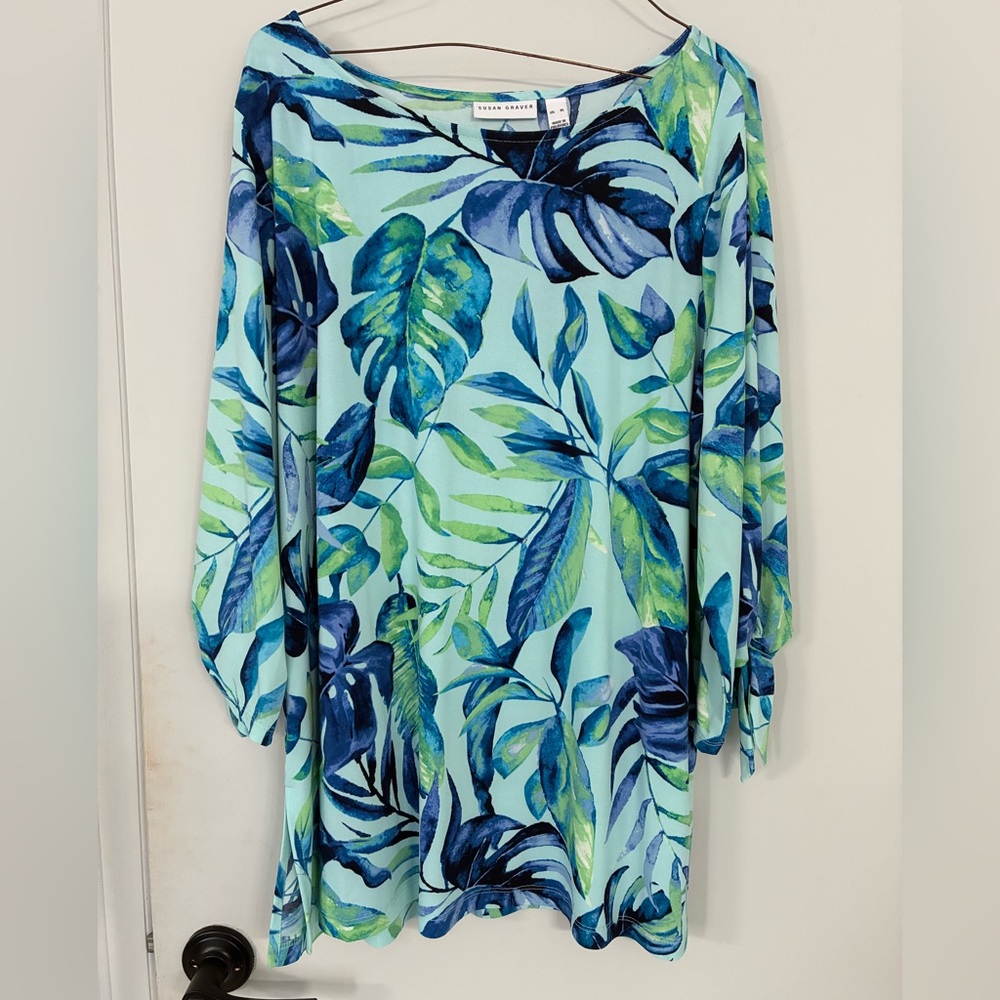 Tropical Blue and Green Print Dress